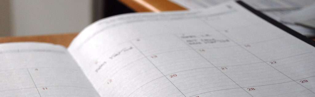A close up of the calendar pages